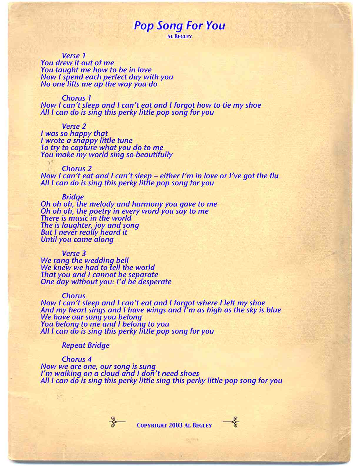 Pop Song For You (c) 2003 Al Begley
